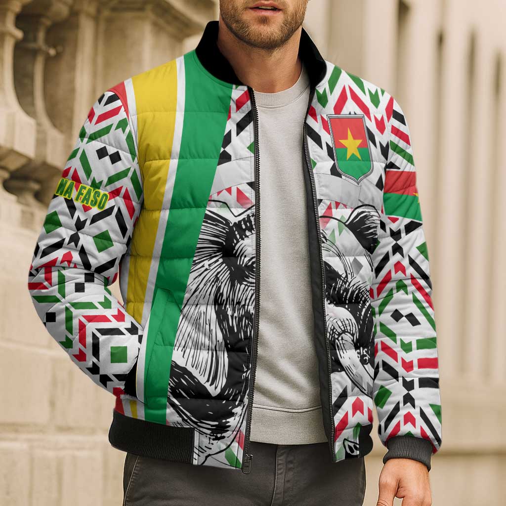 Burkina Faso Bomber Puffer Jacket with Red Green Black Geometric Design - Wonder Print Shop