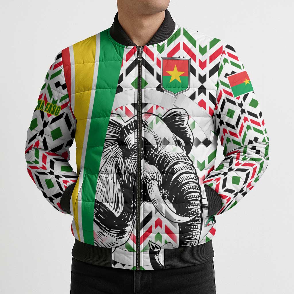 Burkina Faso Bomber Puffer Jacket with Red Green Black Geometric Design - Wonder Print Shop