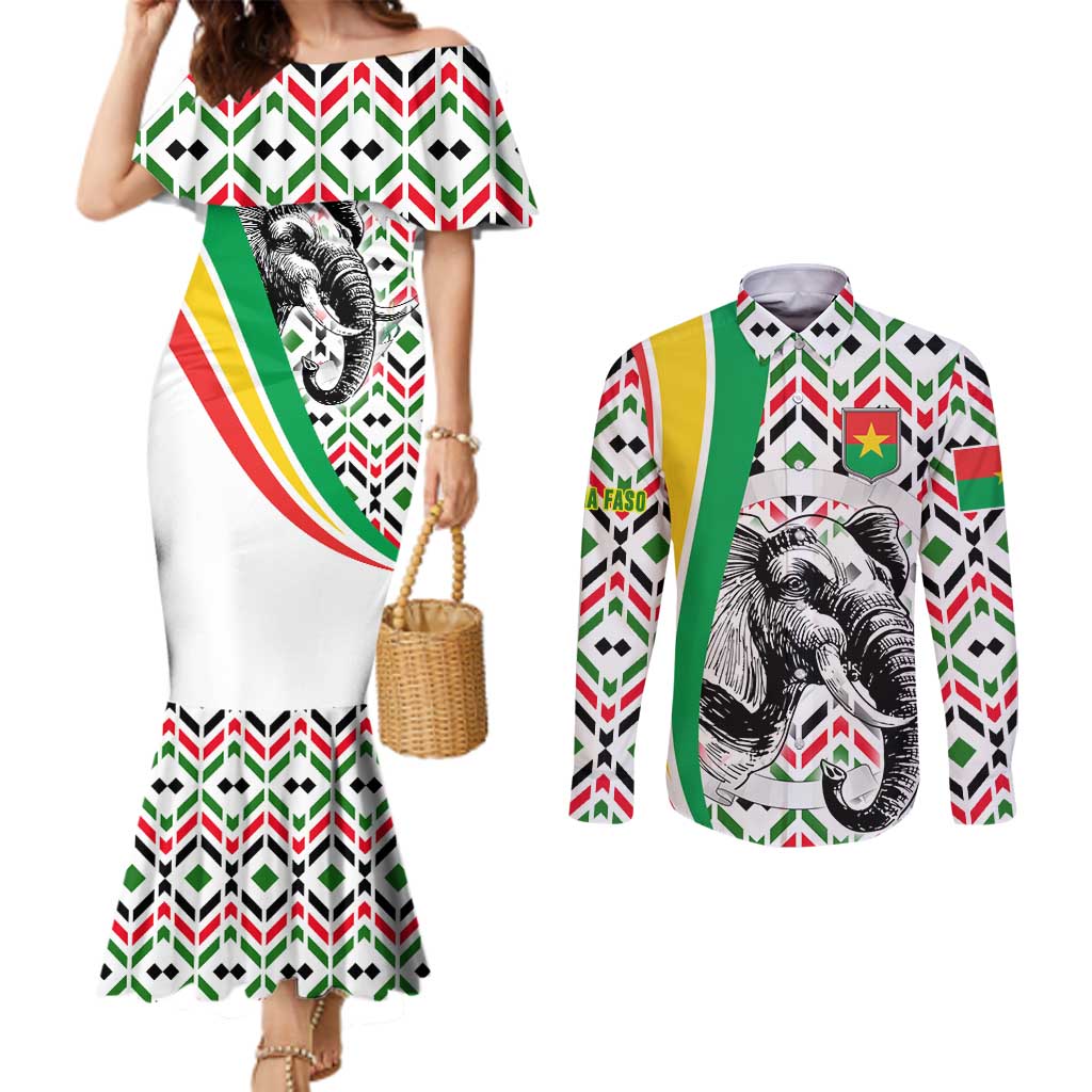 Burkina Faso Couples Matching Mermaid Dress and Long Sleeve Button Shirt with Red Green Black Geometric Design - Wonder Print Shop