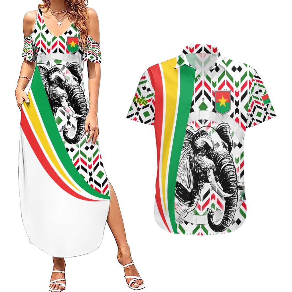 Burkina Faso Couples Matching Summer Maxi Dress and Hawaiian Shirt with Red Green Black Geometric Design - Wonder Print Shop