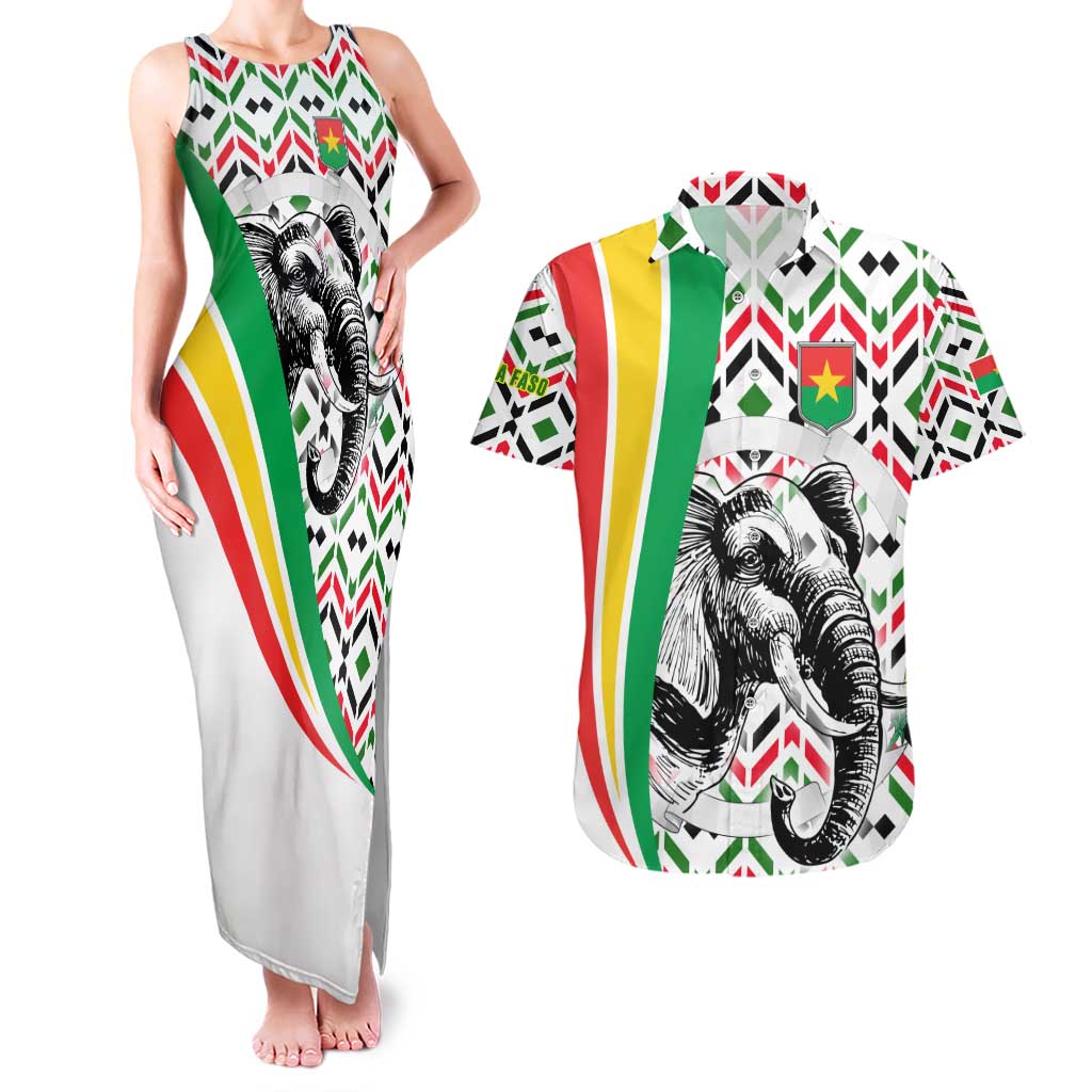 Burkina Faso Couples Matching Tank Maxi Dress and Hawaiian Shirt with Red Green Black Geometric Design - Wonder Print Shop