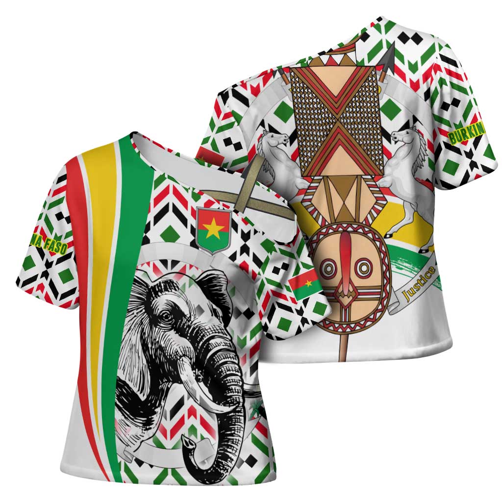 Burkina Faso Cross Shoulder Shirt with Red Green Black Geometric Design - Wonder Print Shop