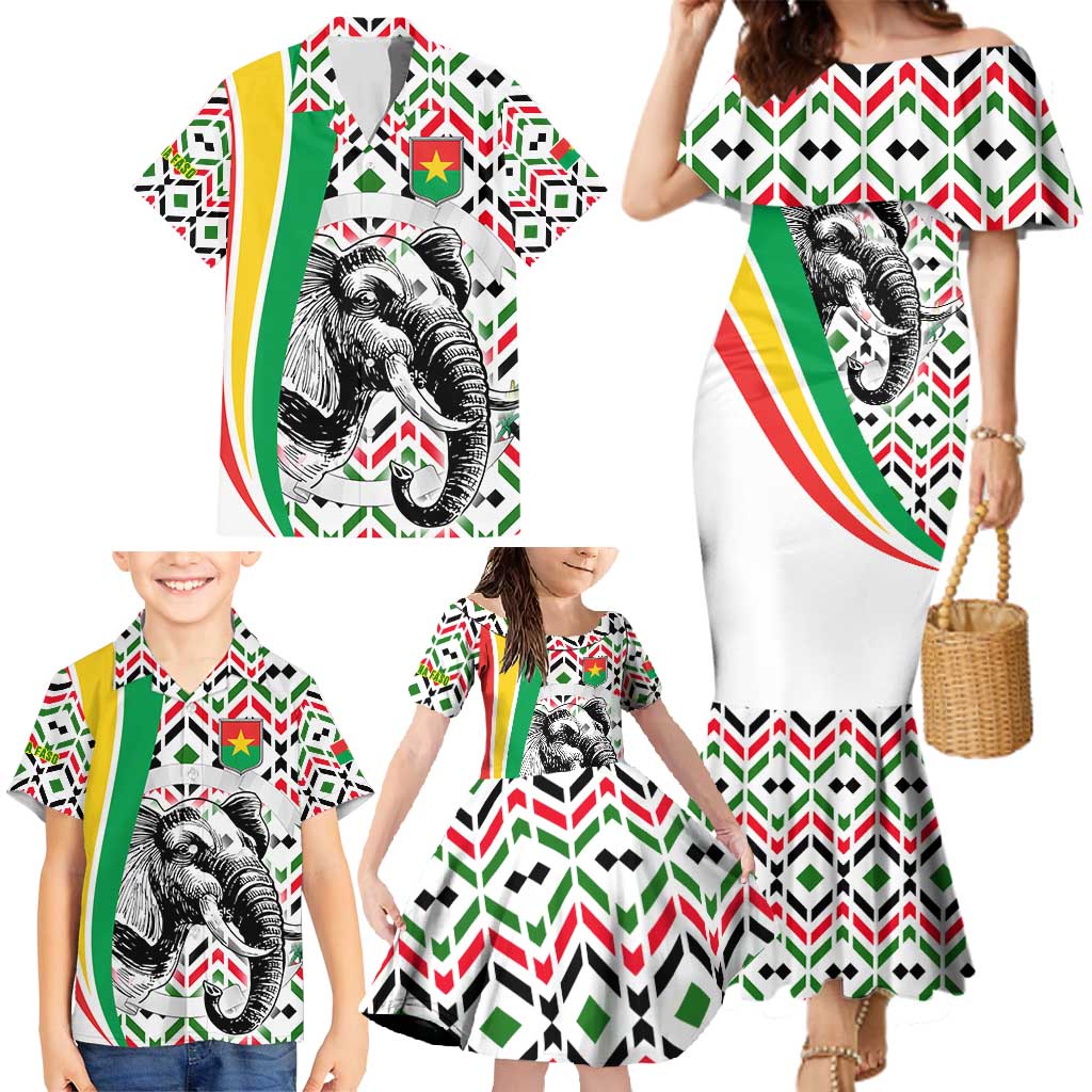 Burkina Faso Family Matching Mermaid Dress and Hawaiian Shirt with Red Green Black Geometric Design - Wonder Print Shop