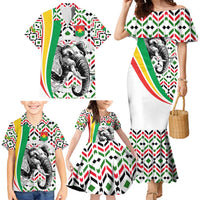Burkina Faso Family Matching Mermaid Dress and Hawaiian Shirt with Red Green Black Geometric Design - Wonder Print Shop