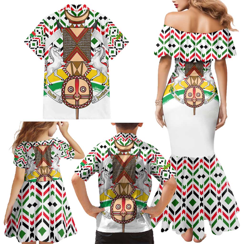 Burkina Faso Family Matching Mermaid Dress and Hawaiian Shirt with Red Green Black Geometric Design - Wonder Print Shop