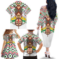 Burkina Faso Family Matching Off The Shoulder Long Sleeve Dress and Hawaiian Shirt with Red Green Black Geometric Design - Wonder Print Shop