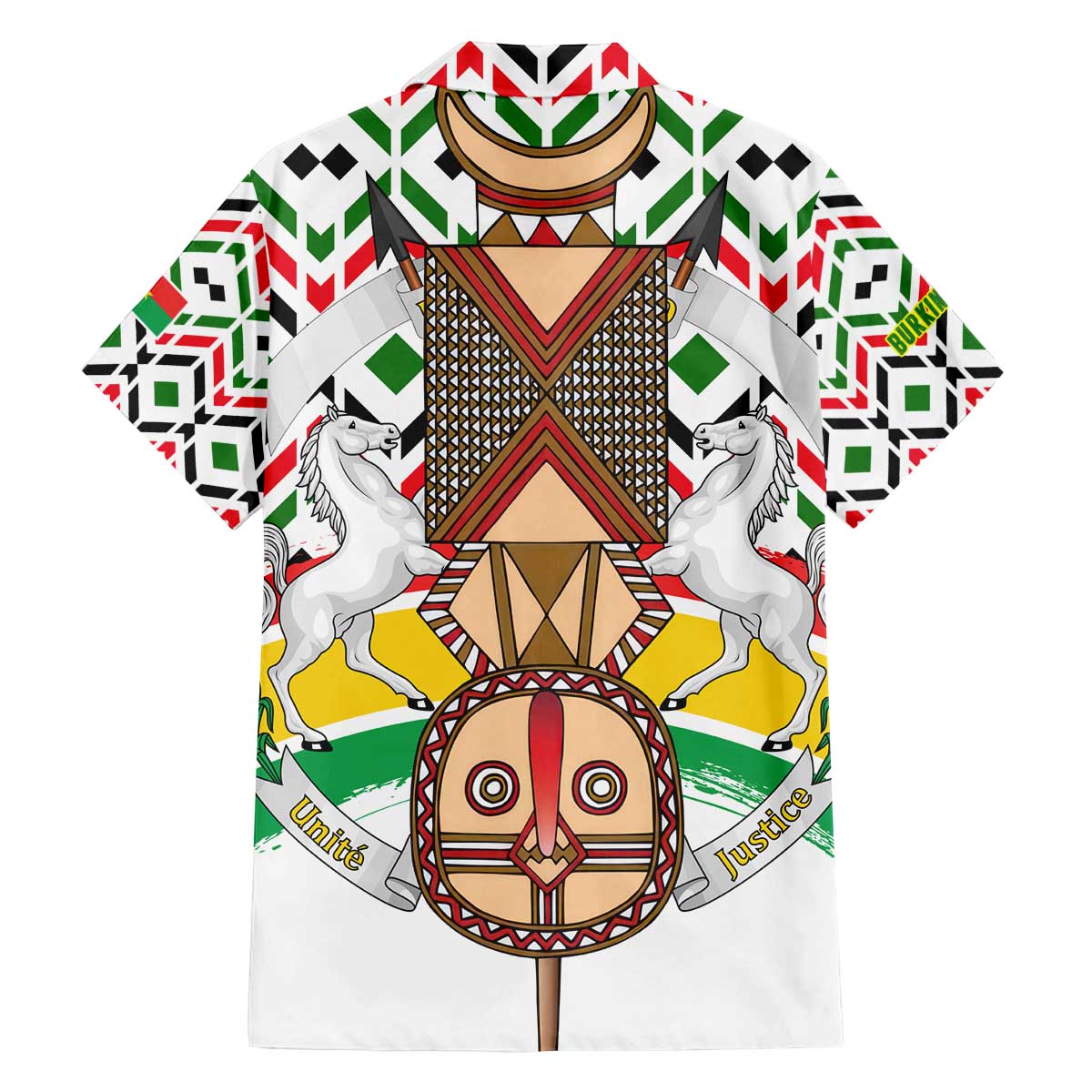 Burkina Faso Family Matching Off The Shoulder Long Sleeve Dress and Hawaiian Shirt with Red Green Black Geometric Design - Wonder Print Shop