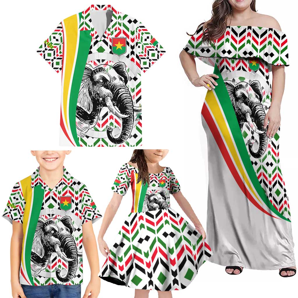 Burkina Faso Family Matching Off Shoulder Maxi Dress and Hawaiian Shirt with Red Green Black Geometric Design - Wonder Print Shop