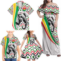 Burkina Faso Family Matching Off Shoulder Maxi Dress and Hawaiian Shirt with Red Green Black Geometric Design - Wonder Print Shop