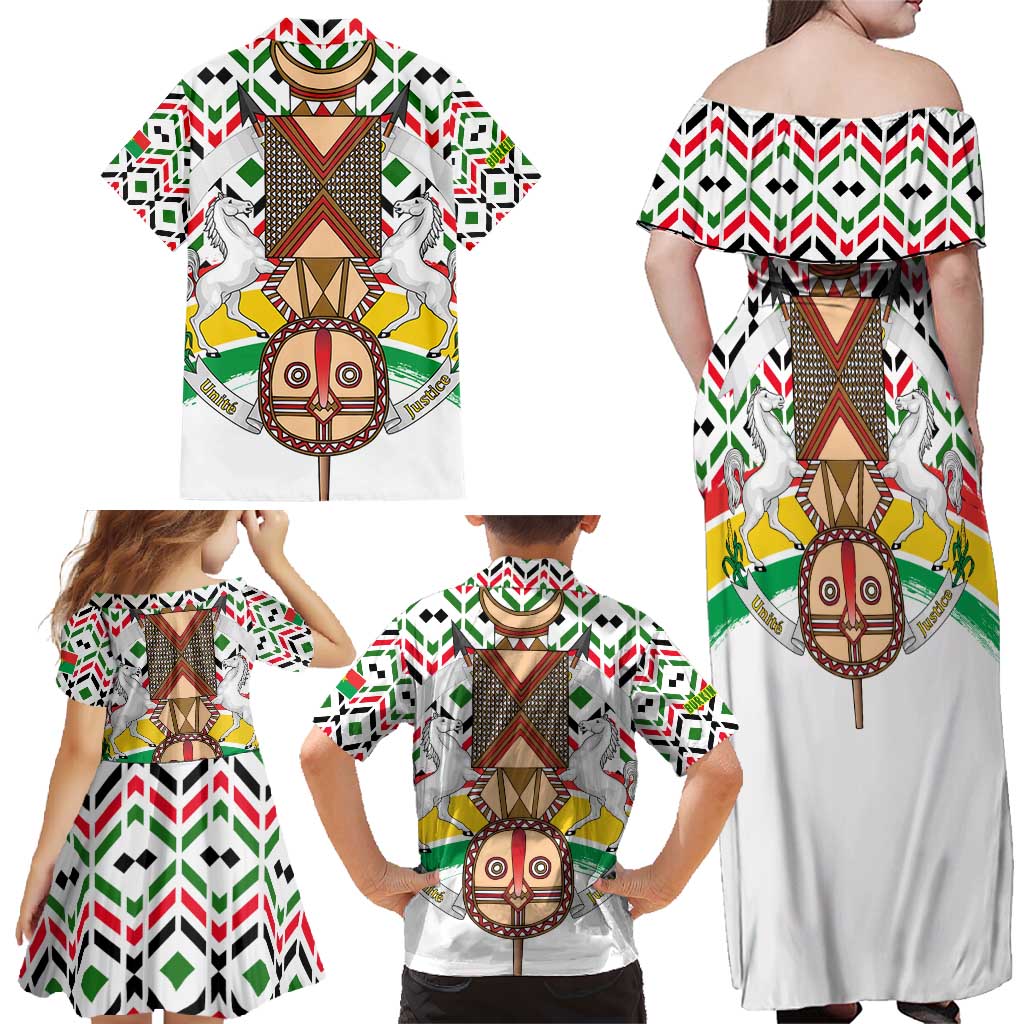 Burkina Faso Family Matching Off Shoulder Maxi Dress and Hawaiian Shirt with Red Green Black Geometric Design - Wonder Print Shop