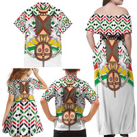 Burkina Faso Family Matching Off Shoulder Maxi Dress and Hawaiian Shirt with Red Green Black Geometric Design - Wonder Print Shop