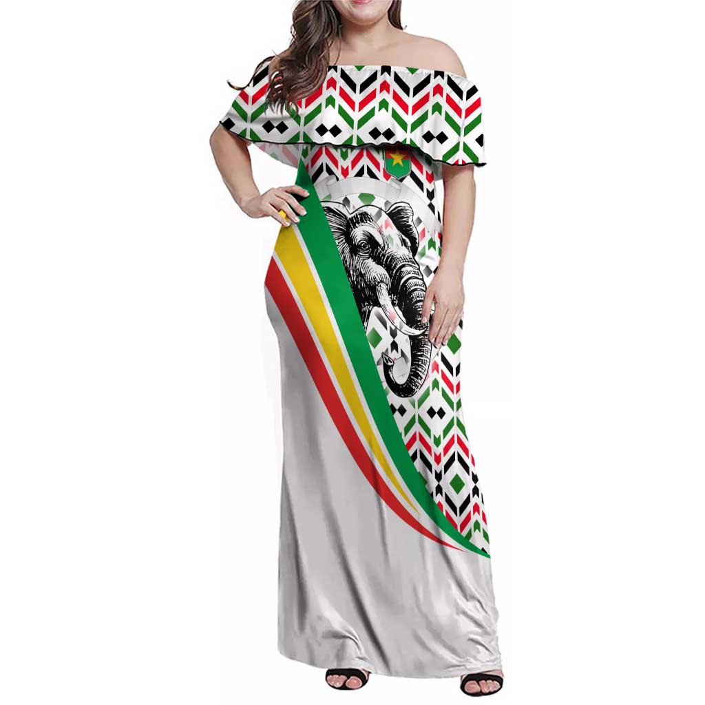 Burkina Faso Family Matching Off Shoulder Maxi Dress and Hawaiian Shirt with Red Green Black Geometric Design - Wonder Print Shop