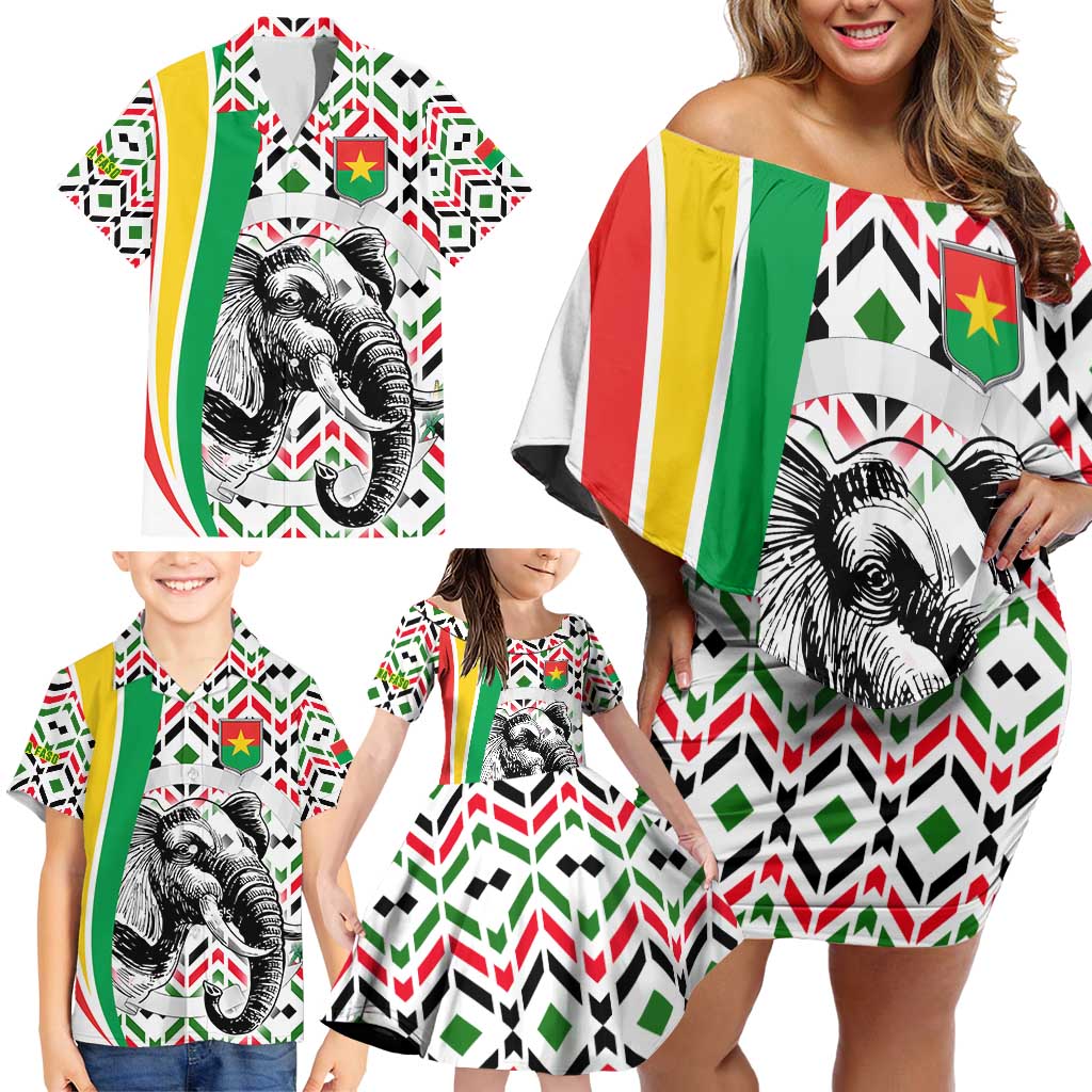 Burkina Faso Family Matching Off Shoulder Short Dress and Hawaiian Shirt with Red Green Black Geometric Design - Wonder Print Shop
