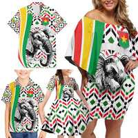 Burkina Faso Family Matching Off Shoulder Short Dress and Hawaiian Shirt with Red Green Black Geometric Design - Wonder Print Shop