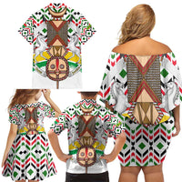 Burkina Faso Family Matching Off Shoulder Short Dress and Hawaiian Shirt with Red Green Black Geometric Design - Wonder Print Shop