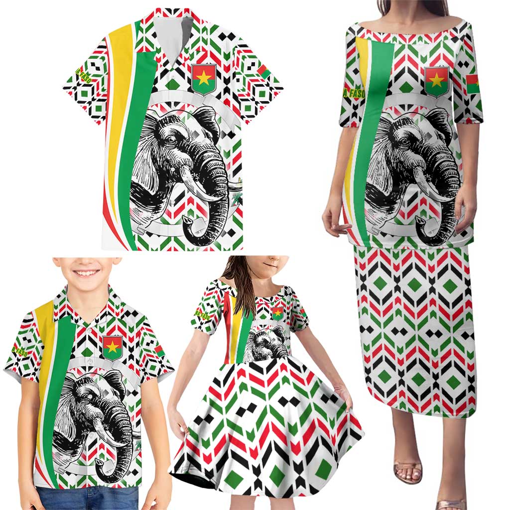 Burkina Faso Family Matching Puletasi and Hawaiian Shirt with Red Green Black Geometric Design - Wonder Print Shop