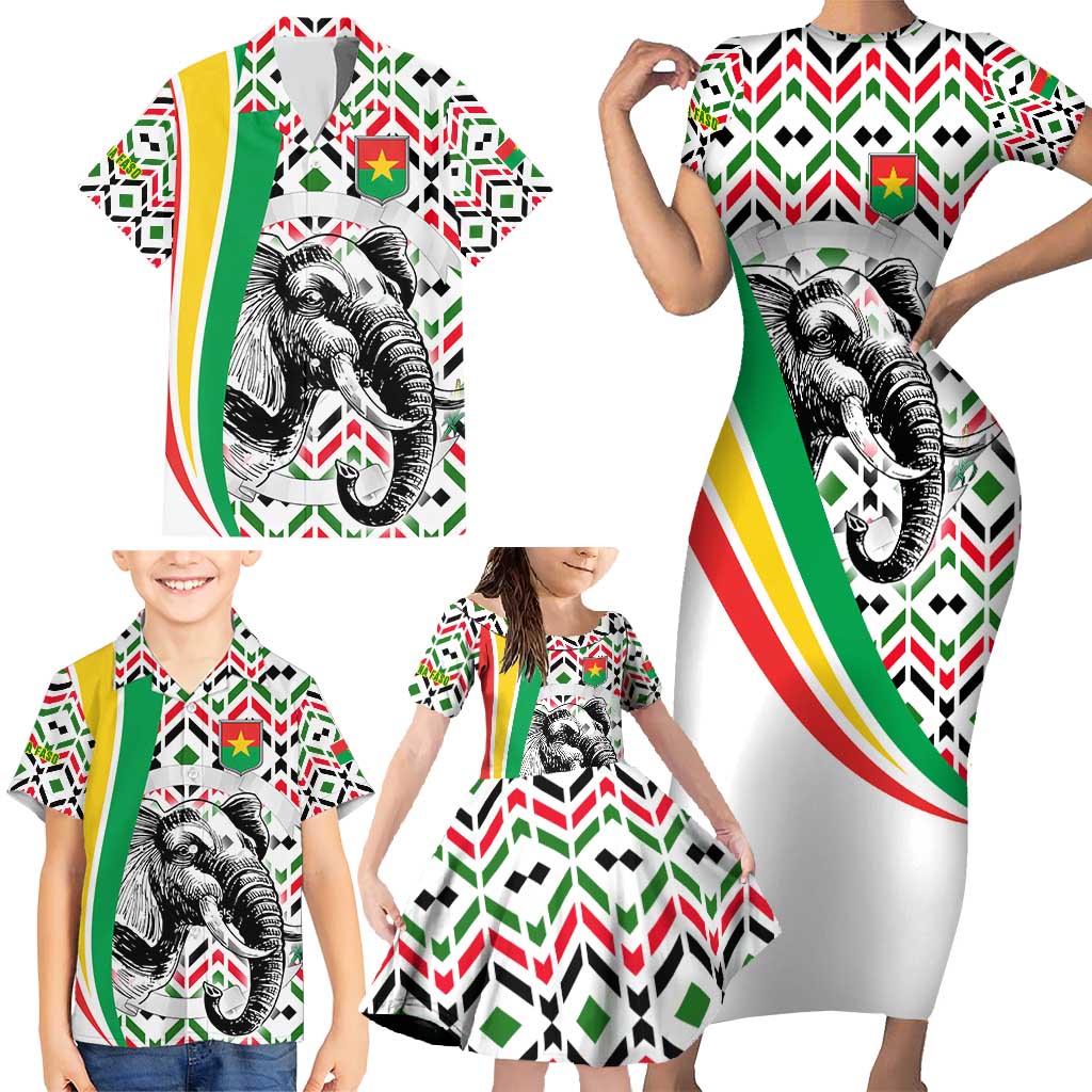 Burkina Faso Family Matching Short Sleeve Bodycon Dress and Hawaiian Shirt with Red Green Black Geometric Design - Wonder Print Shop