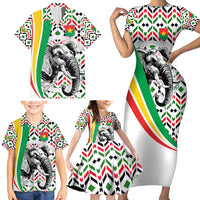 Burkina Faso Family Matching Short Sleeve Bodycon Dress and Hawaiian Shirt with Red Green Black Geometric Design - Wonder Print Shop