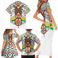 Burkina Faso Family Matching Short Sleeve Bodycon Dress and Hawaiian Shirt with Red Green Black Geometric Design - Wonder Print Shop