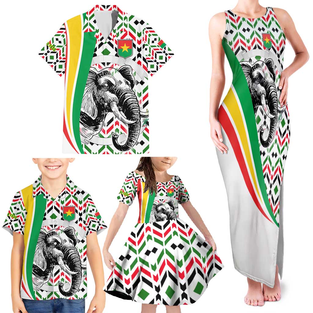 Burkina Faso Family Matching Tank Maxi Dress and Hawaiian Shirt with Red Green Black Geometric Design - Wonder Print Shop