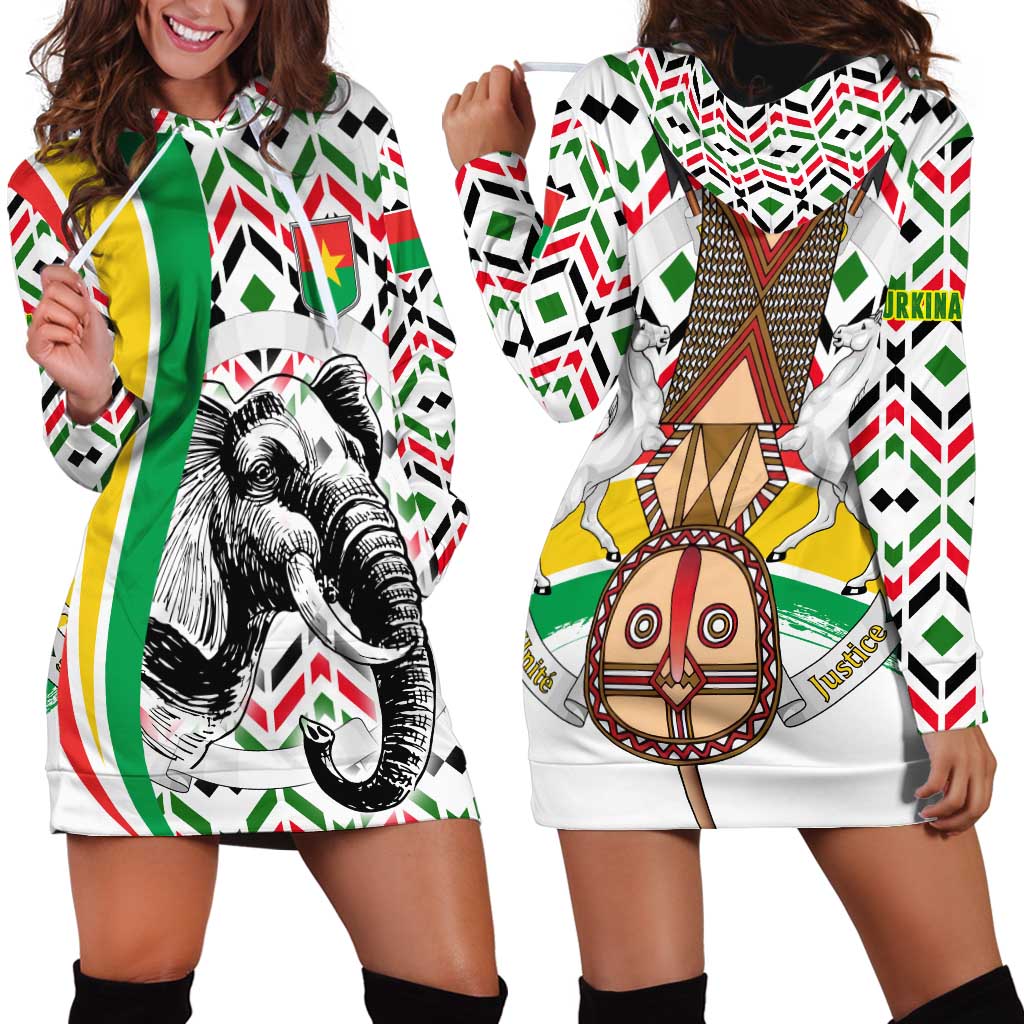 Burkina Faso Hoodie Dress with Red Green Black Geometric Design - Wonder Print Shop