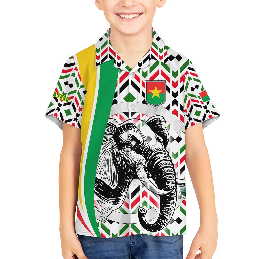 Burkina Faso Kid Hawaiian Shirt with Red Green Black Geometric Design - Wonder Print Shop