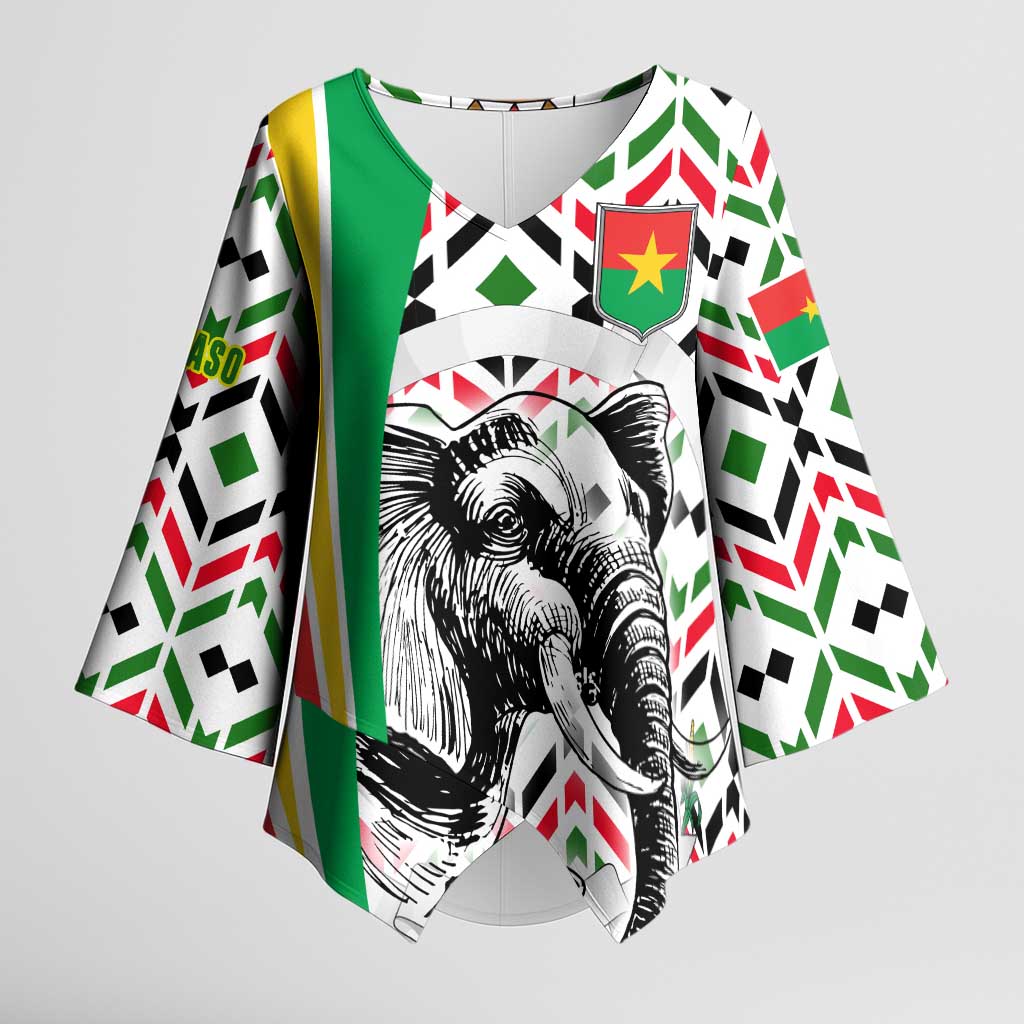 Burkina Faso Kimono Sleeve Blouse with Red Green Black Geometric Design - Wonder Print Shop