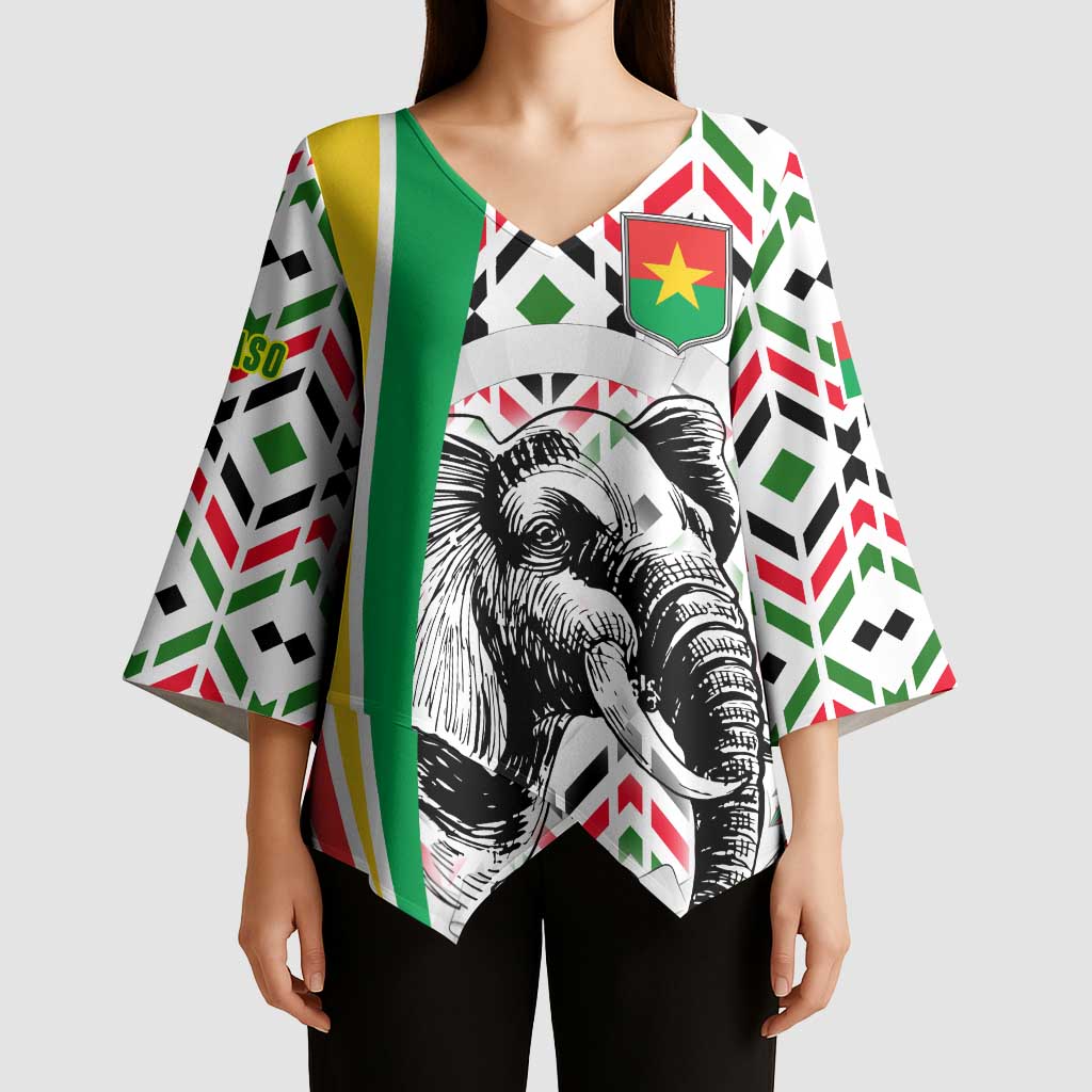Burkina Faso Kimono Sleeve Blouse with Red Green Black Geometric Design - Wonder Print Shop