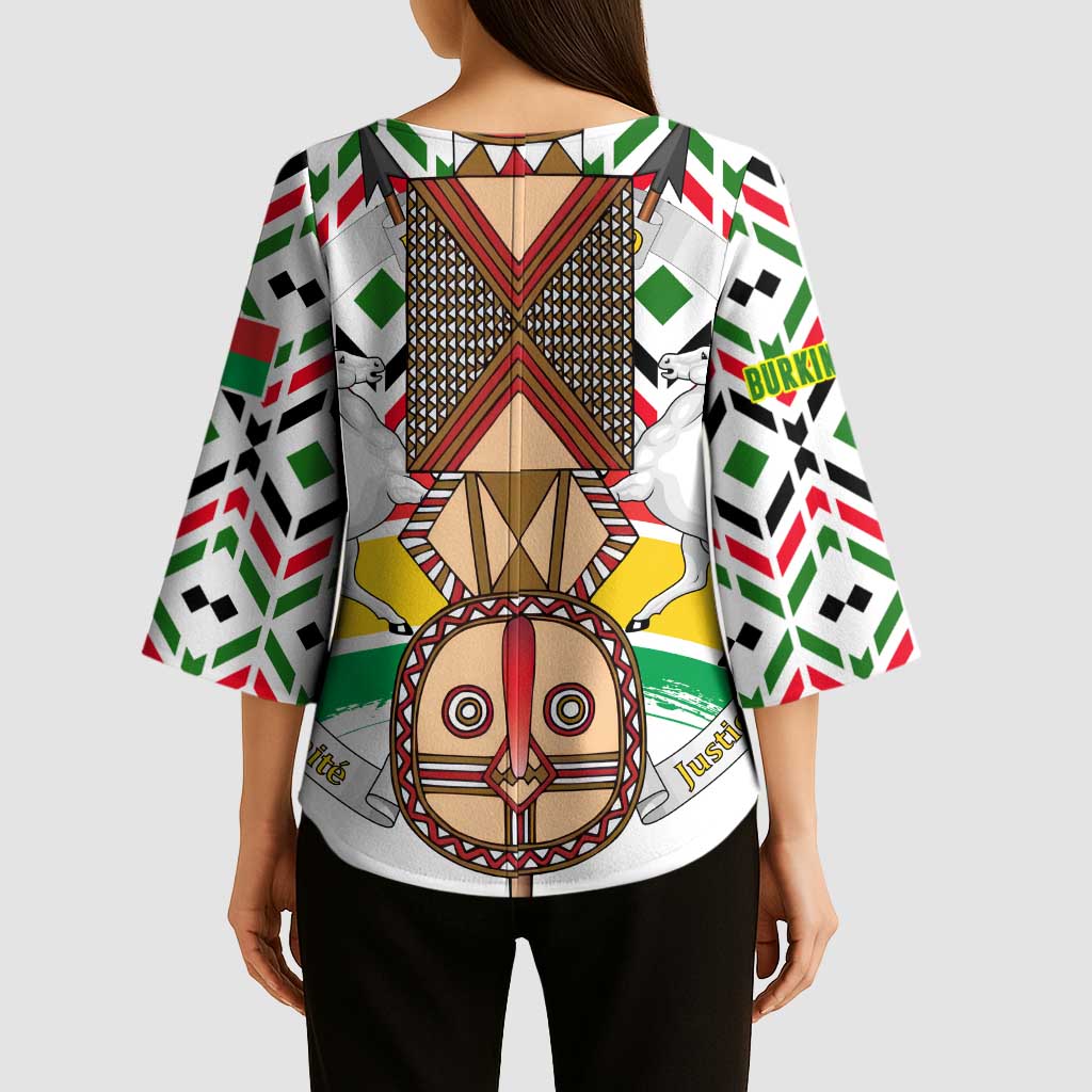 Burkina Faso Kimono Sleeve Blouse with Red Green Black Geometric Design - Wonder Print Shop
