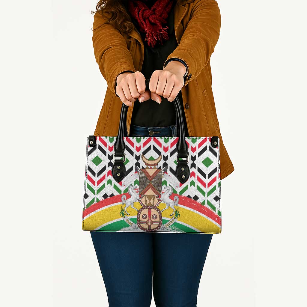 Burkina Faso Leather Bag with Red Green Black Geometric Design - Wonder Print Shop
