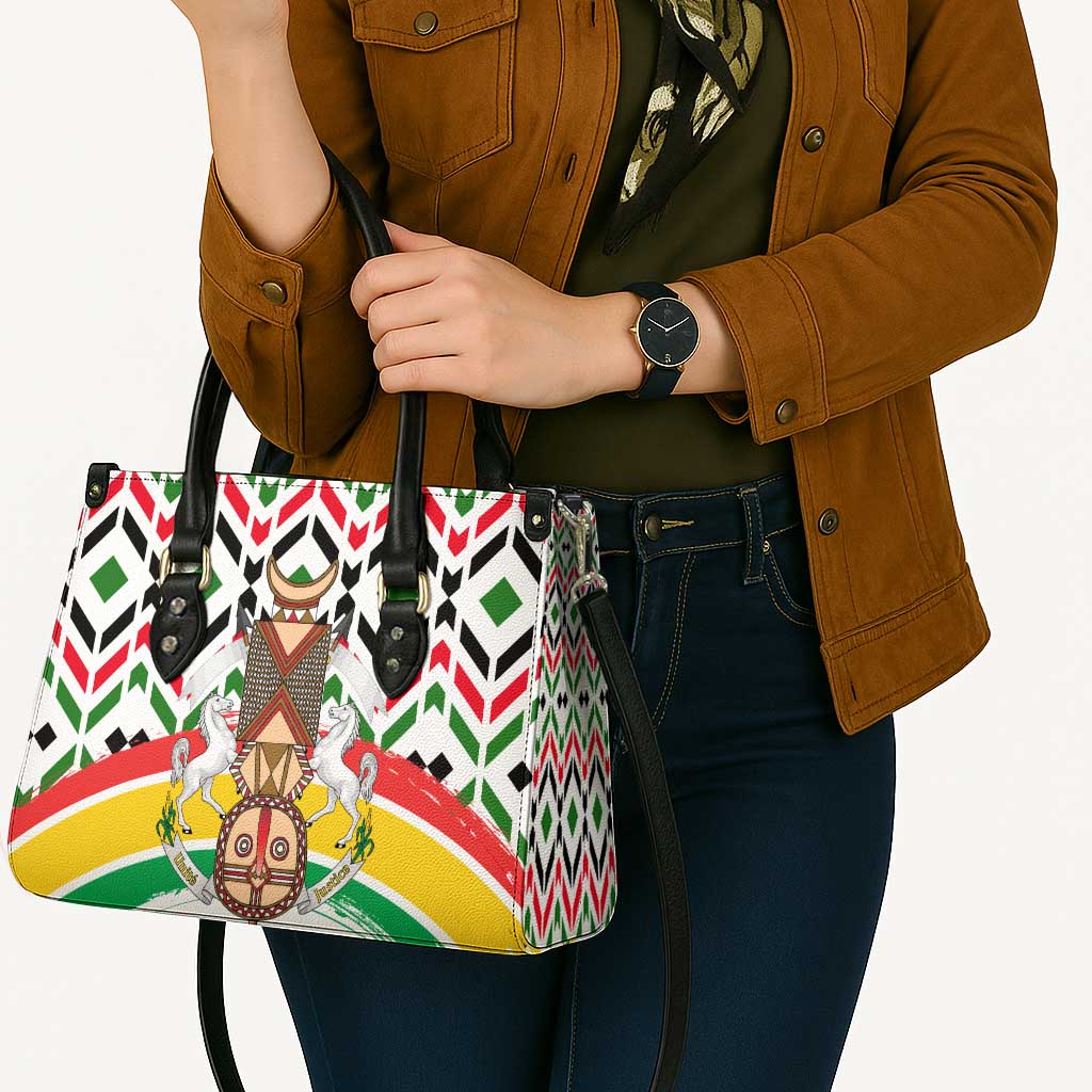 Burkina Faso Leather Bag with Red Green Black Geometric Design - Wonder Print Shop