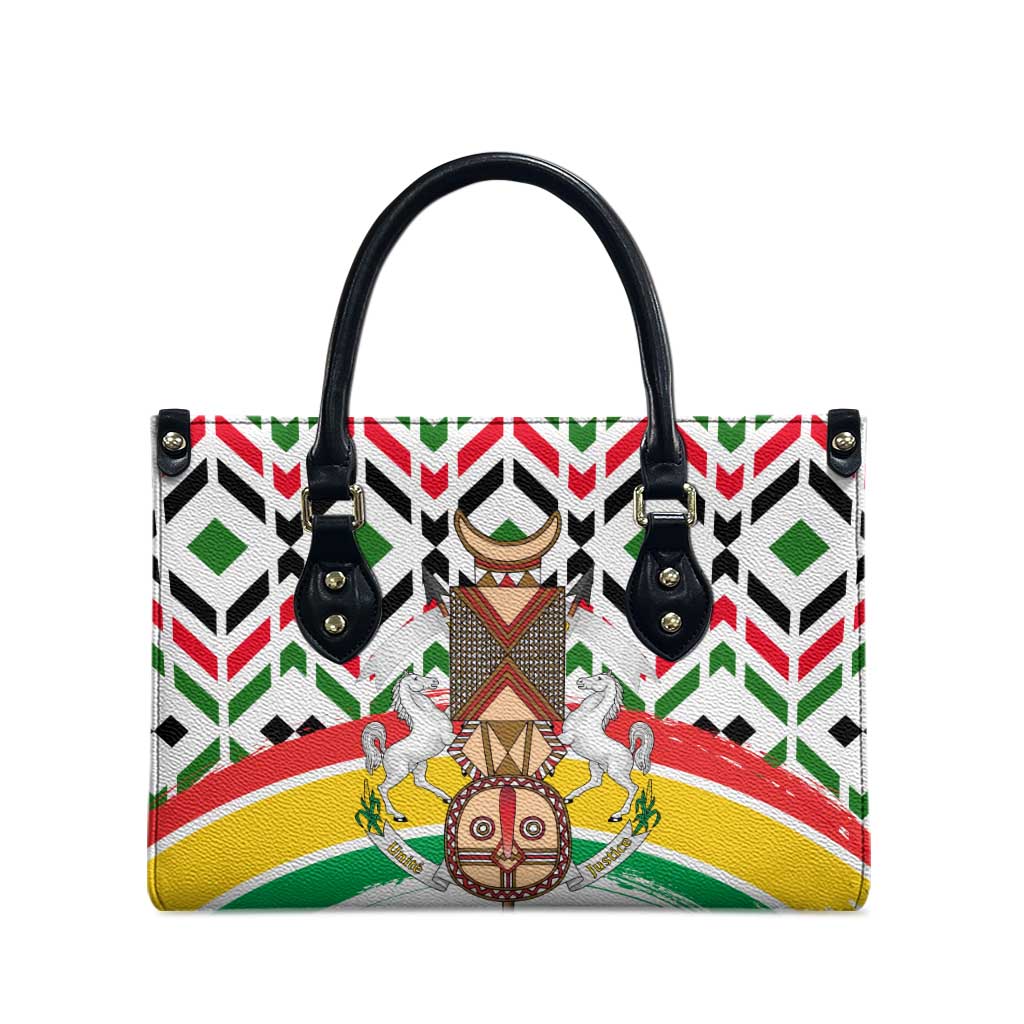 Burkina Faso Leather Bag with Red Green Black Geometric Design - Wonder Print Shop