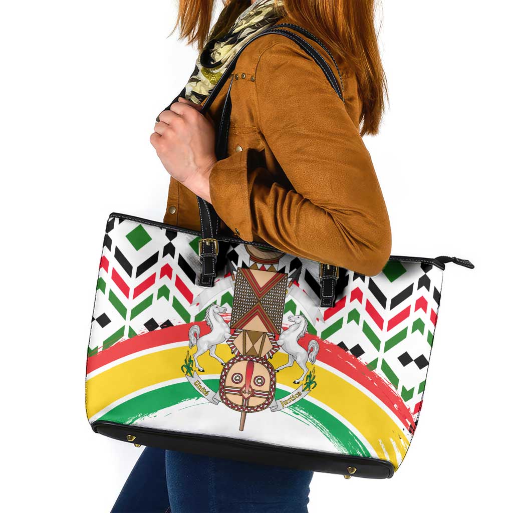 Burkina Faso Leather Tote Bag with Red Green Black Geometric Design - Wonder Print Shop