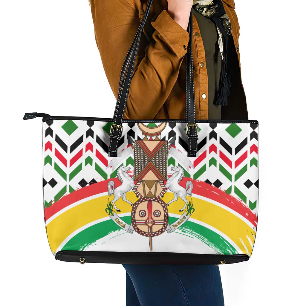 Burkina Faso Leather Tote Bag with Red Green Black Geometric Design - Wonder Print Shop