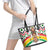 Burkina Faso Leather Tote Bag with Red Green Black Geometric Design - Wonder Print Shop