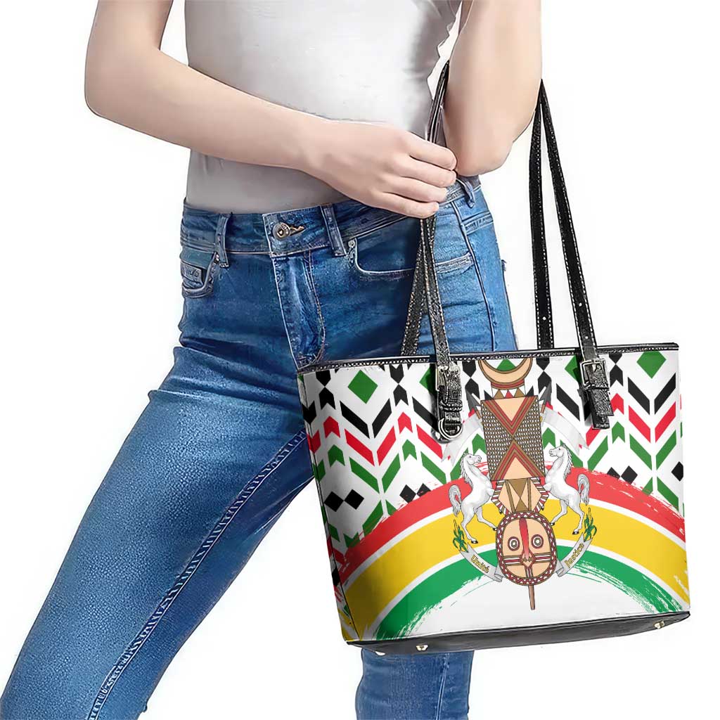 Burkina Faso Leather Tote Bag with Red Green Black Geometric Design - Wonder Print Shop