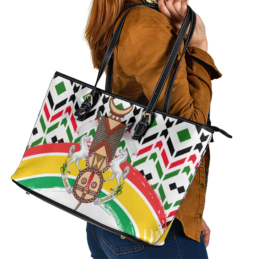 Burkina Faso Leather Tote Bag with Red Green Black Geometric Design - Wonder Print Shop