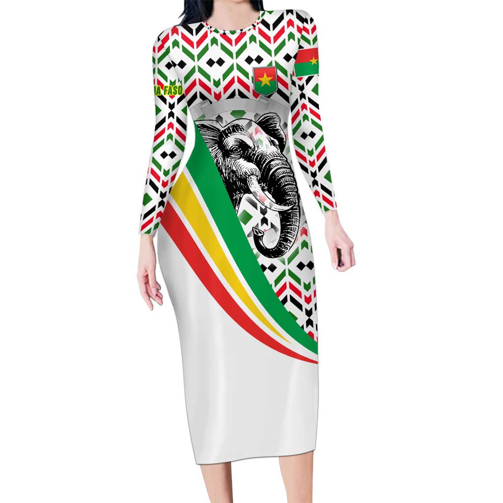 Burkina Faso Long Sleeve Bodycon Dress with Red Green Black Geometric Design - Wonder Print Shop