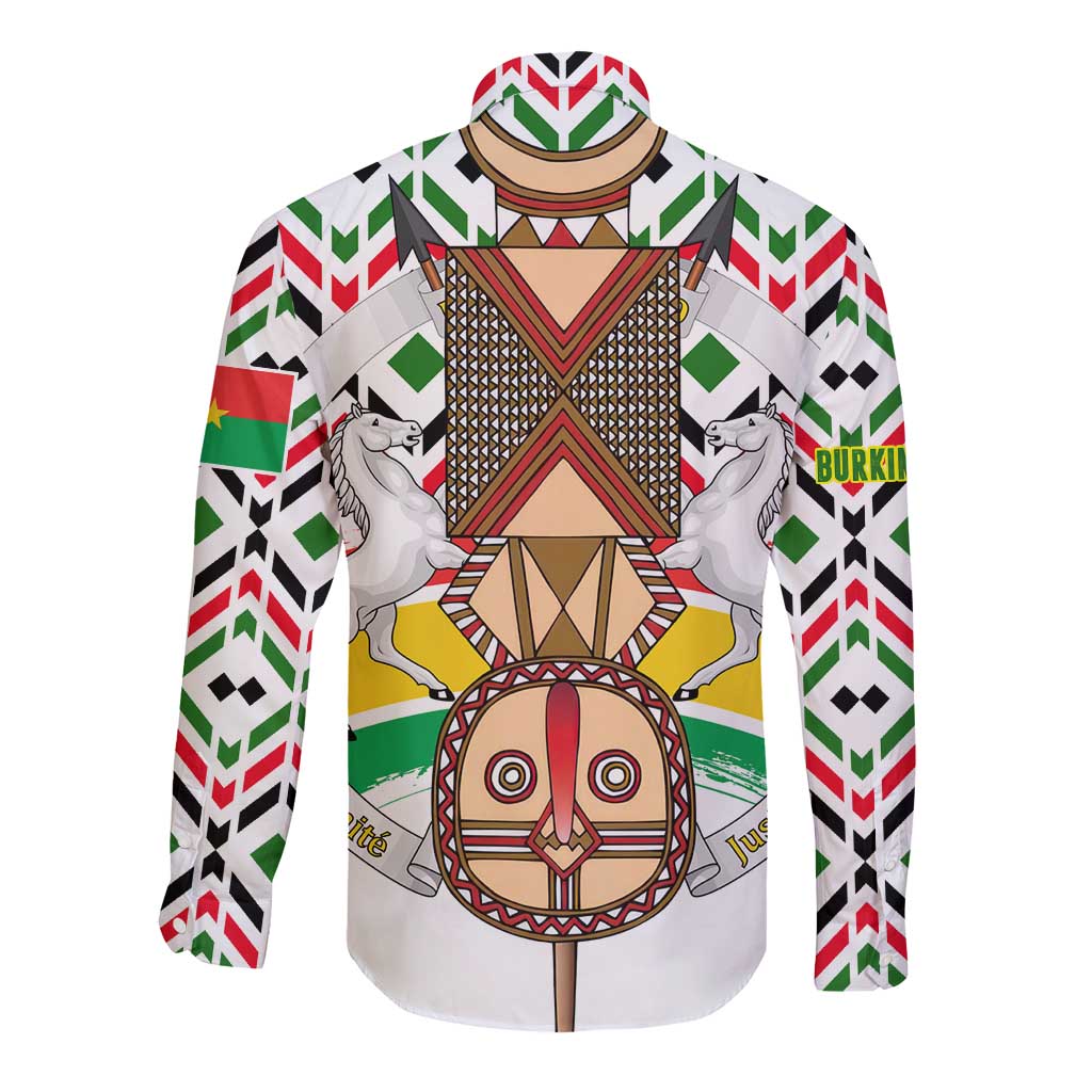Burkina Faso Long Sleeve Button Shirt with Red Green Black Geometric Design - Wonder Print Shop