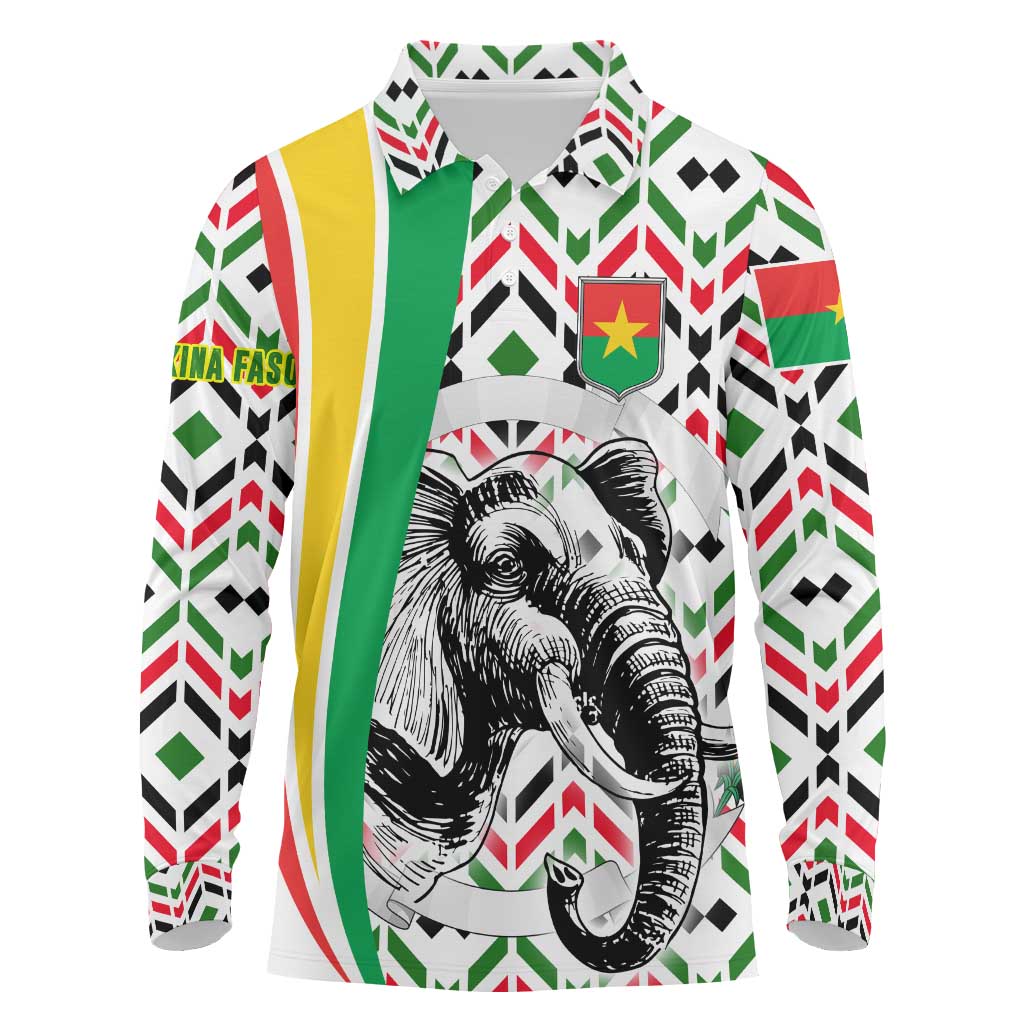 Burkina Faso Long Sleeve Polo Shirt with Red Green Black Geometric Design - Wonder Print Shop