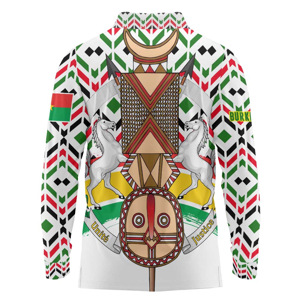 Burkina Faso Long Sleeve Polo Shirt with Red Green Black Geometric Design - Wonder Print Shop