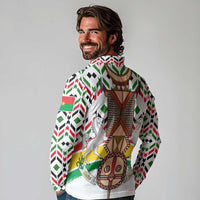 Burkina Faso Long Sleeve Polo Shirt with Red Green Black Geometric Design - Wonder Print Shop