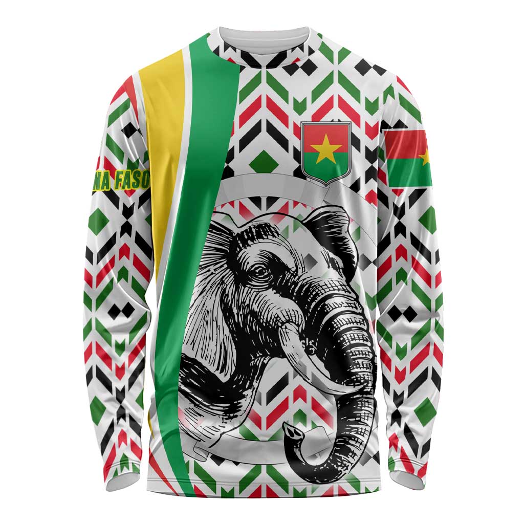 Burkina Faso Long Sleeve Shirt with Red Green Black Geometric Design - Wonder Print Shop