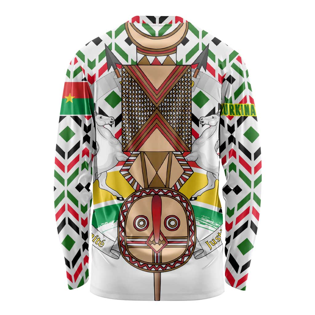 Burkina Faso Long Sleeve Shirt with Red Green Black Geometric Design - Wonder Print Shop