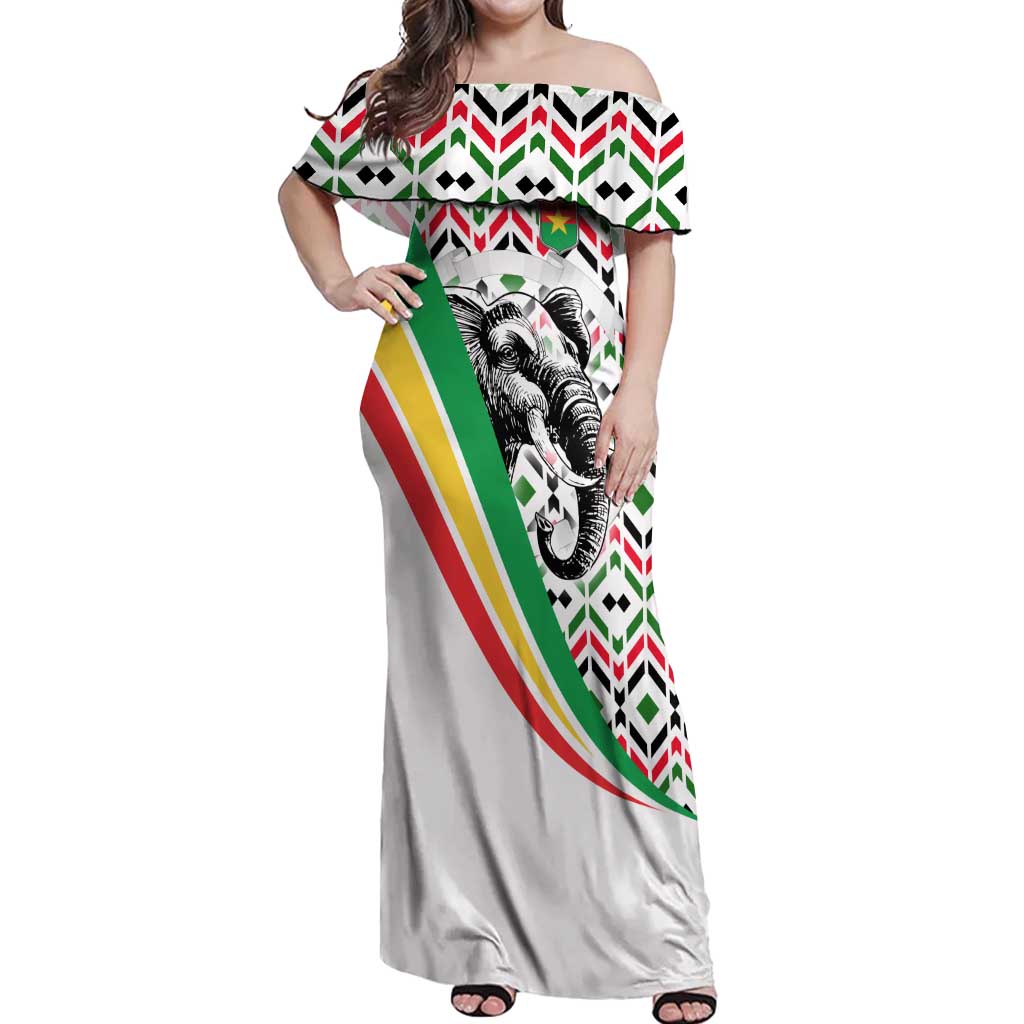 Burkina Faso Off Shoulder Maxi Dress with Red Green Black Geometric Design - Wonder Print Shop