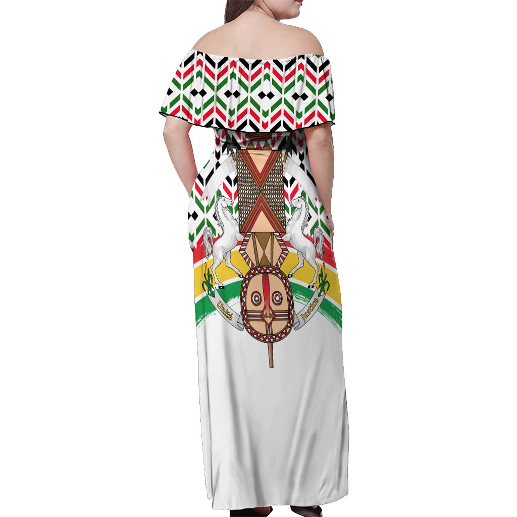 Burkina Faso Off Shoulder Maxi Dress with Red Green Black Geometric Design - Wonder Print Shop