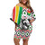 Burkina Faso Off Shoulder Short Dress with Red Green Black Geometric Design - Wonder Print Shop