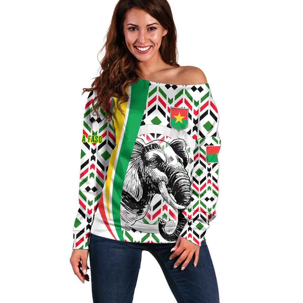 Burkina Faso Off Shoulder Sweater with Red Green Black Geometric Design - Wonder Print Shop