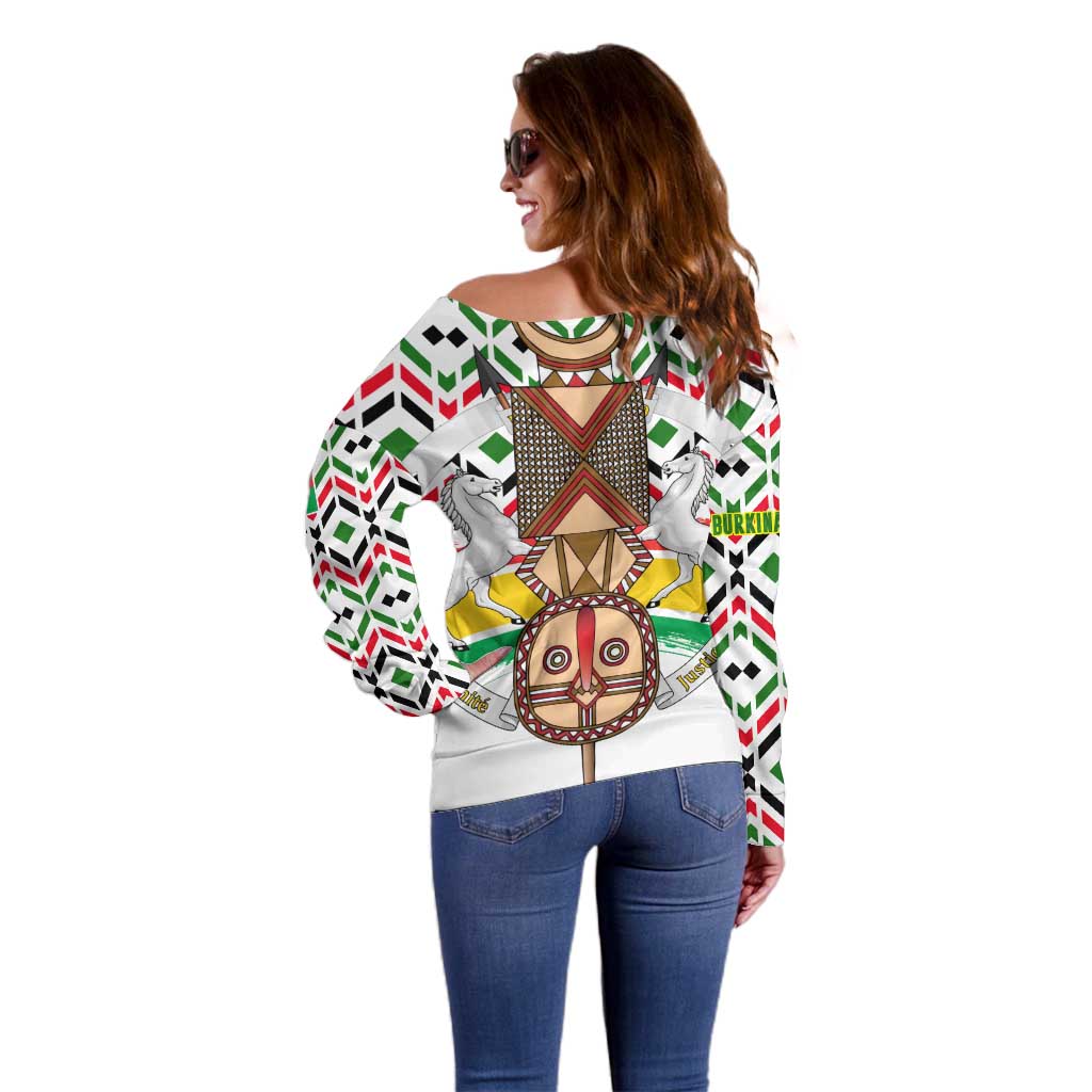 Burkina Faso Off Shoulder Sweater with Red Green Black Geometric Design - Wonder Print Shop