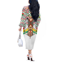 Burkina Faso Off The Shoulder Long Sleeve Dress with Red Green Black Geometric Design - Wonder Print Shop